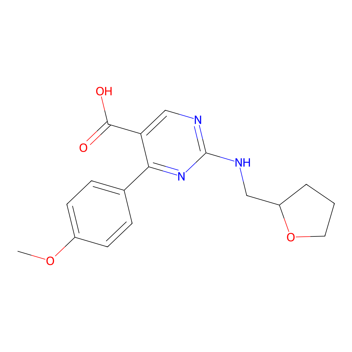 4-(4-Methoxyphenyl)-2-[(tetrahydrofuran-2-ylmethyl)amino]pyrimidine-5-carboxylic acid molecular structure, CAS 1340760-57-7