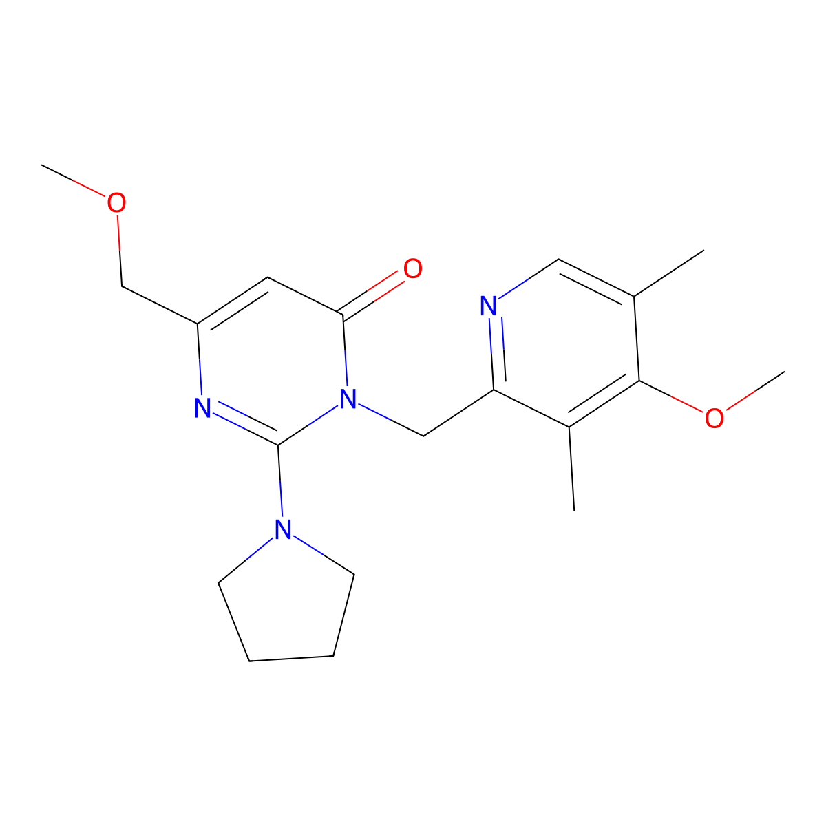 3-[(4-Methoxy-3,5-dimethylpyridin-2-yl)methyl]-6-(methoxymethyl)-2-(pyrrolidin-1-yl)-3,4-dihydropyrimidin-4-one molecular structure, CAS 1340762-23-3