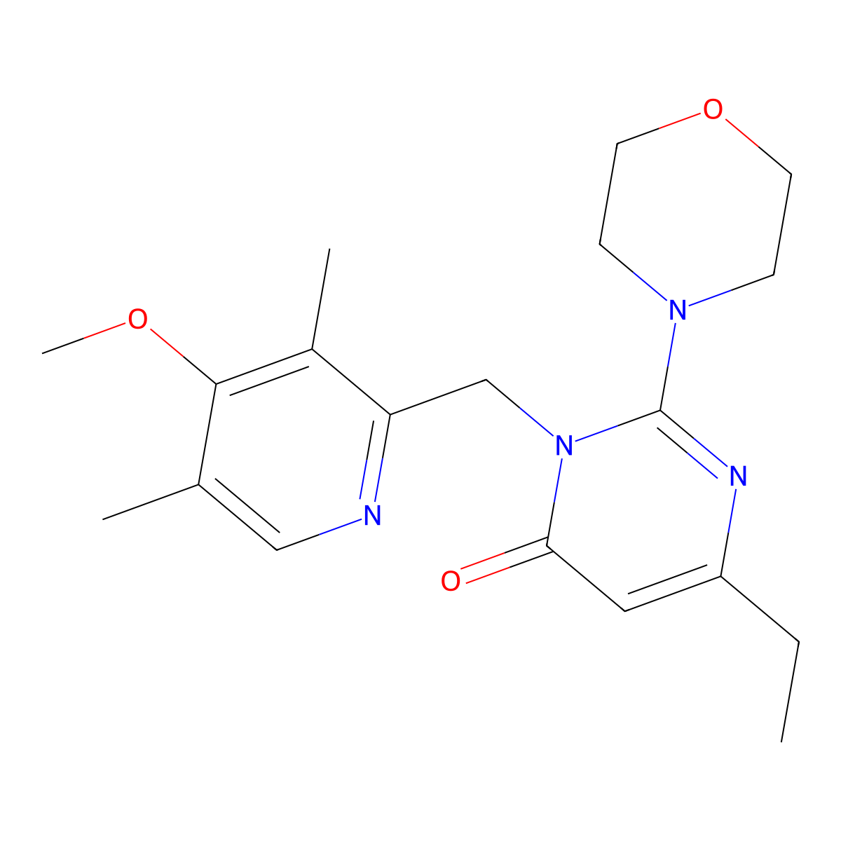 6-ethyl-3-[(4-methoxy-3,5-dimethyl-2-pyridyl)methyl]-2-morpholino-4(3H)-pyrimidinone molecular structure, CAS 1340762-43-7