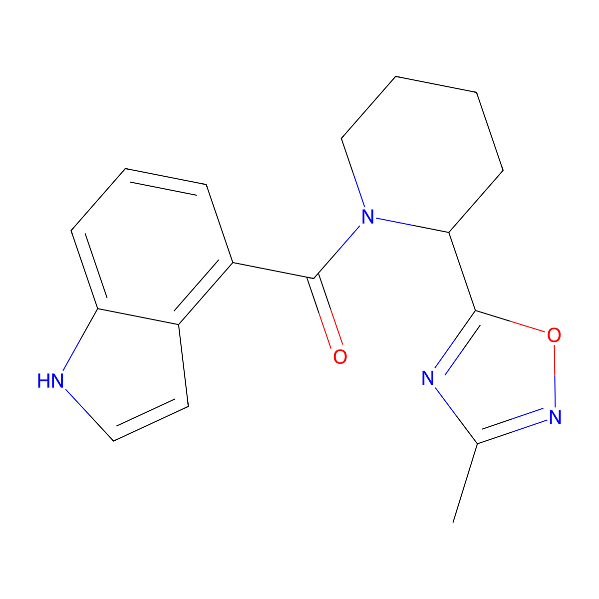 4-{[2-(3-methyl-1,2,4-oxadiazol-5-yl)piperidin-1-yl]carbonyl}-1H-indole molecular structure, CAS 1340777-96-9