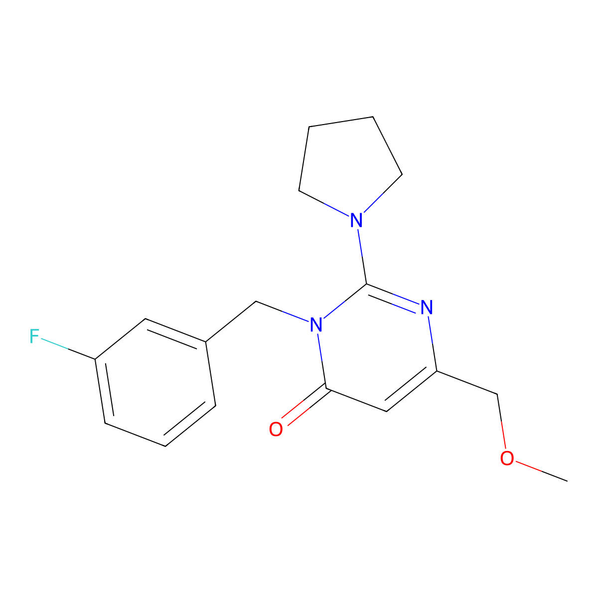3-(3-fluorobenzyl)-6-(methoxymethyl)-2-(1-pyrrolidinyl)-4(3H)-pyrimidinone molecular structure, CAS 1340780-84-8