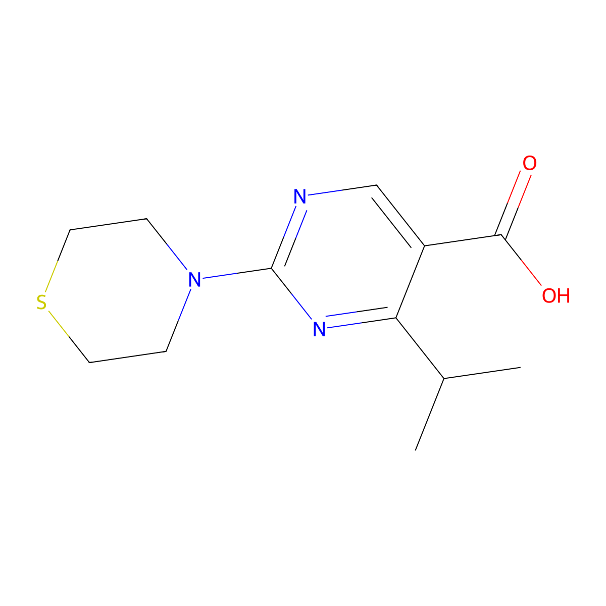 4-Isopropyl-2-thiomorpholin-4-ylpyrimidine-5-carboxylic acid molecular structure, CAS 1340792-39-3