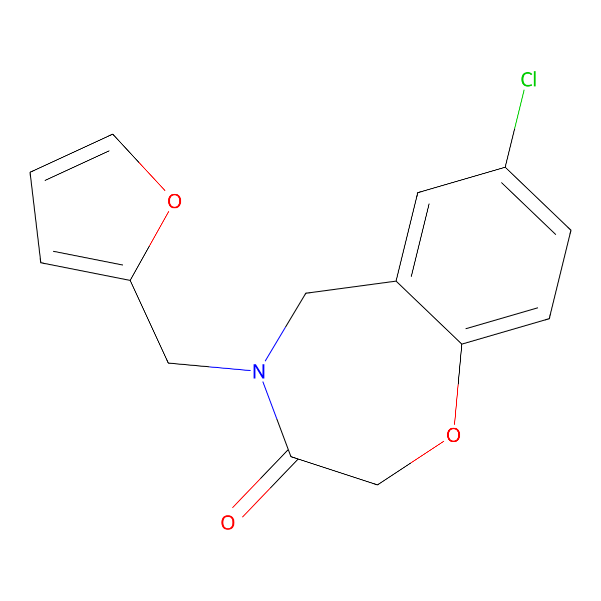 7-chloro-4-(2-furylmethyl)-4,5-dihydro-1,4-benzoxazepin-3(2H)-one molecular structure, CAS 1340800-86-3