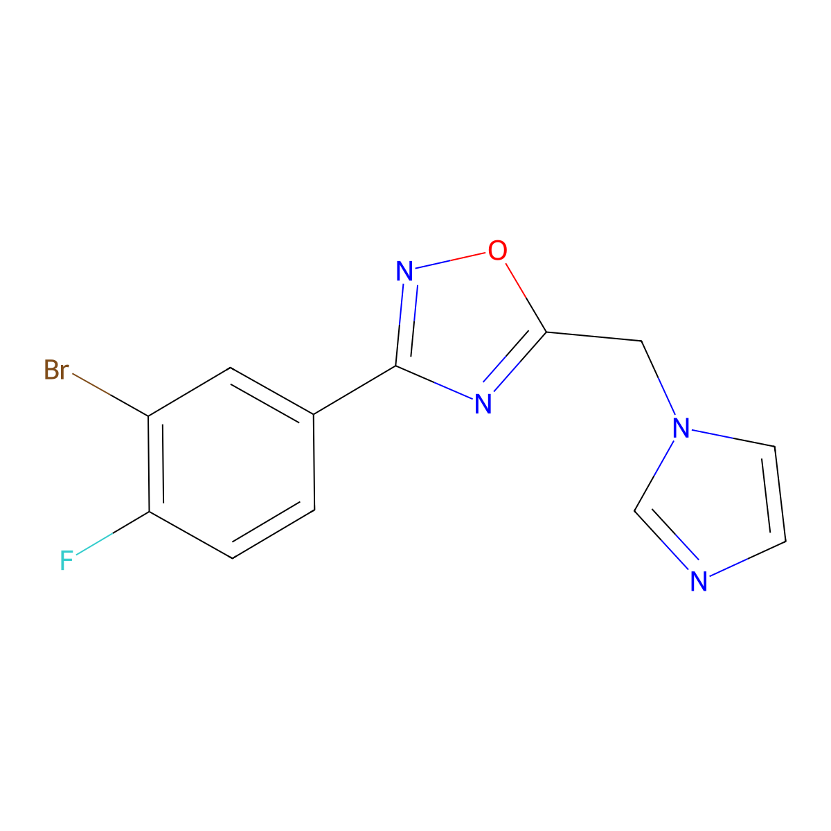 3-(3-bromo-4-fluorophenyl)-5-[(1H-imidazol-1-yl)methyl]-1,2,4-oxadiazole molecular structure, CAS 1340801-98-0