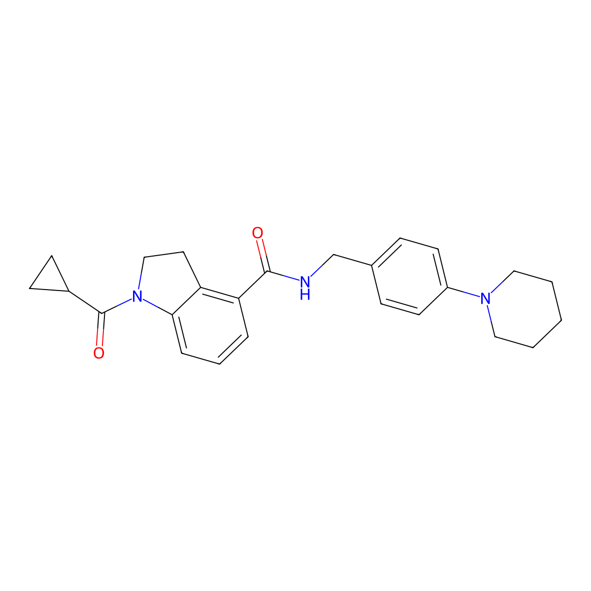 1-(cyclopropylcarbonyl)-N~4~-(4-piperidinobenzyl)-4-indolinecarboxamide molecular structure, CAS 1340811-04-2