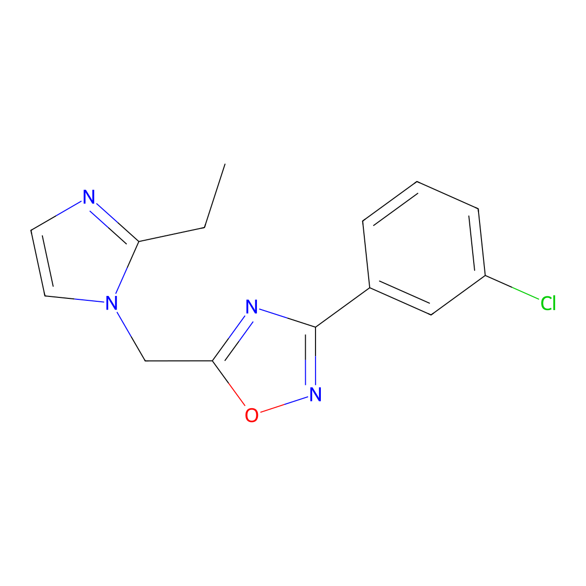 3-(3-chlorophenyl)-5-[(2-ethyl-1H-imidazol-1-yl)methyl]-1,2,4-oxadiazole molecular structure, CAS 1340813-57-1