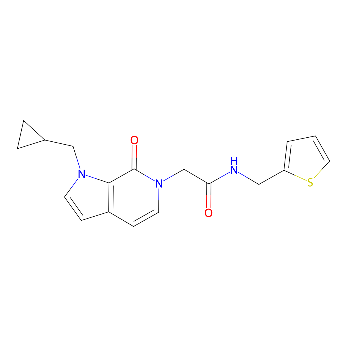 2-[1-(cyclopropylmethyl)-7-oxo-1H,6H,7H-pyrrolo[2,3-c]pyridin-6-yl]-N-[(thiophen-2-yl)methyl]acetamide molecular structure, CAS 1340814-23-4