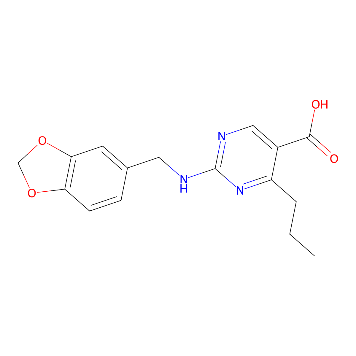 2-[(1,3-Benzodioxol-5-ylmethyl)amino]-4-propylpyrimidine-5-carboxylic acid molecular structure, CAS 1340834-17-4