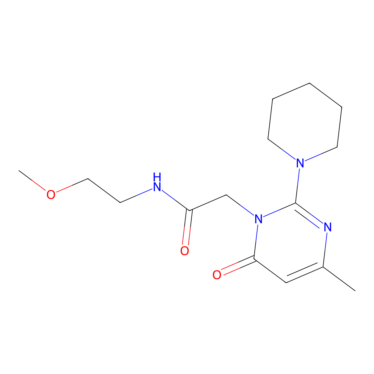 N-(2-methoxyethyl)-2-[4-methyl-6-oxo-2-piperidino-1(6H)-pyrimidinyl]acetamide molecular structure, CAS 1340840-92-7