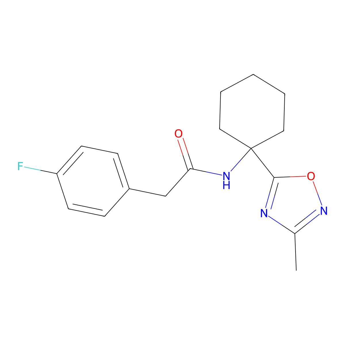 2-(4-fluorophenyl)-N-[1-(3-methyl-1,2,4-oxadiazol-5-yl)cyclohexyl]acetamide molecular structure, CAS 1340842-34-3