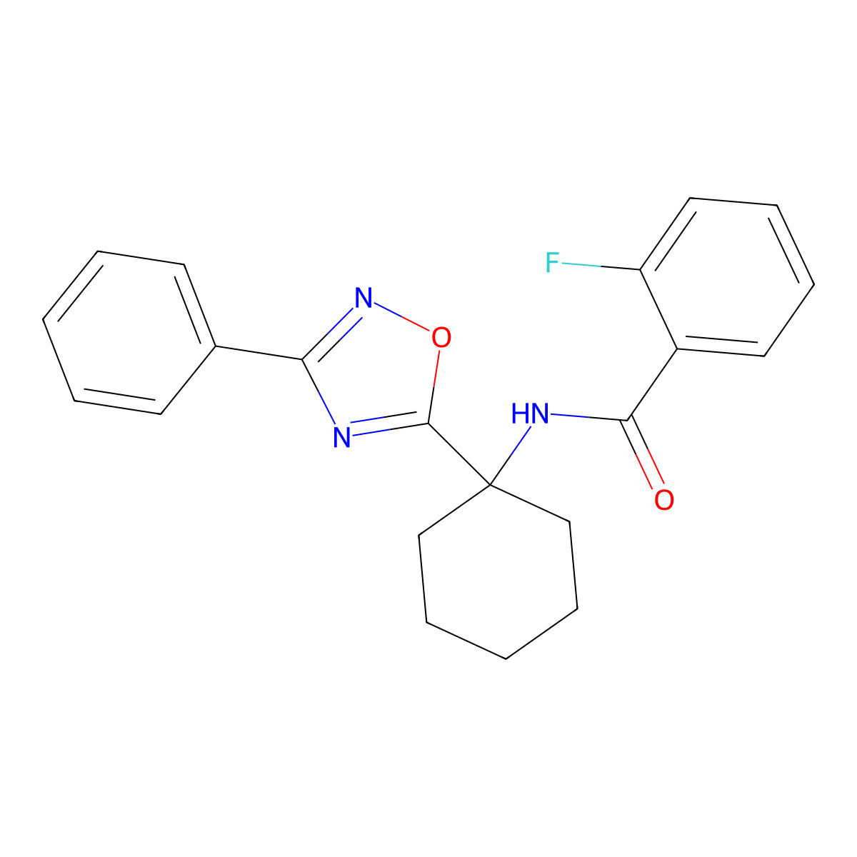 2-fluoro-N-[1-(3-phenyl-1,2,4-oxadiazol-5-yl)cyclohexyl]benzamide molecular structure, CAS 1340842-53-6