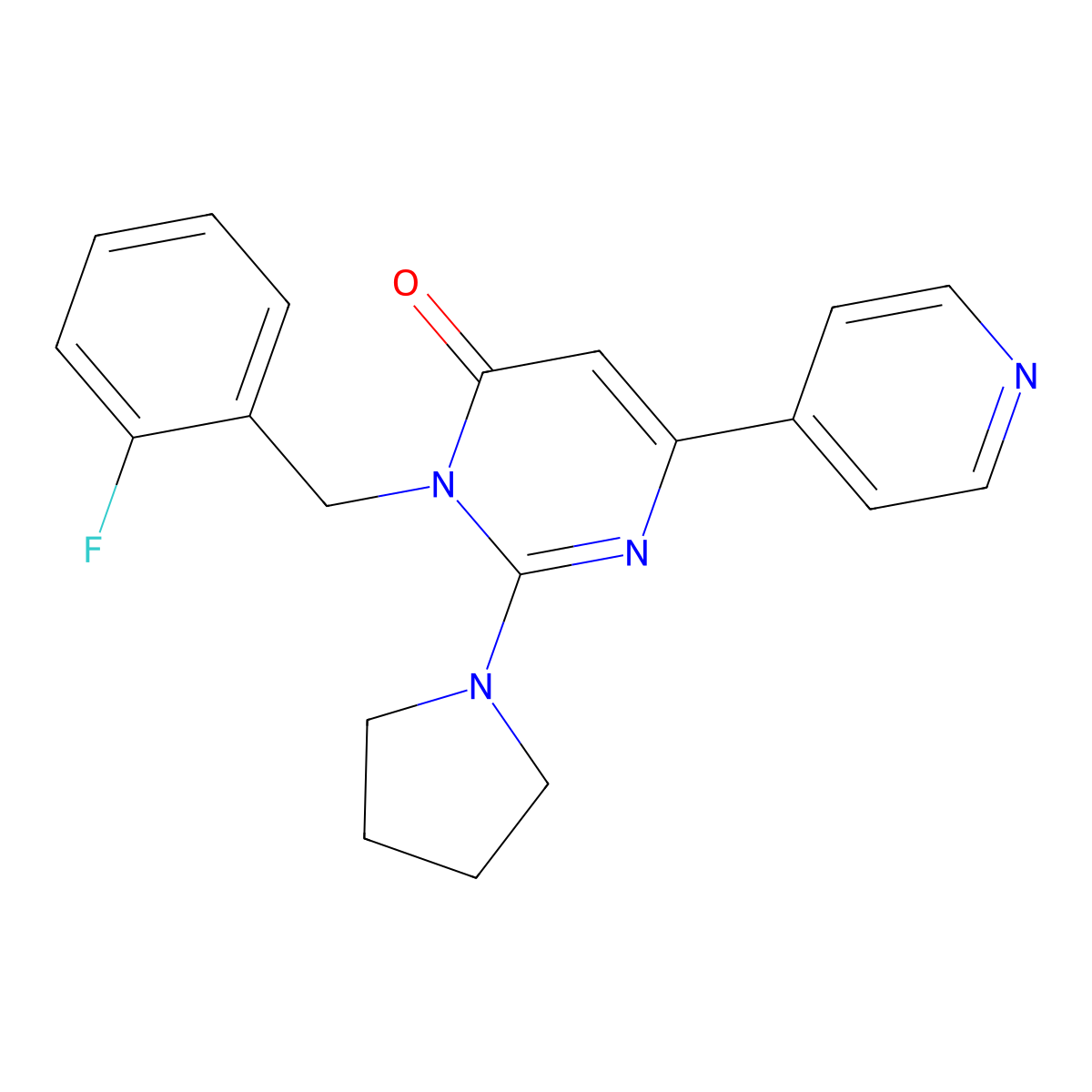 3-[(2-Fluorophenyl)methyl]-6-(pyridin-4-yl)-2-(pyrrolidin-1-yl)-3,4-dihydropyrimidin-4-one molecular structure, CAS 1340844-66-7