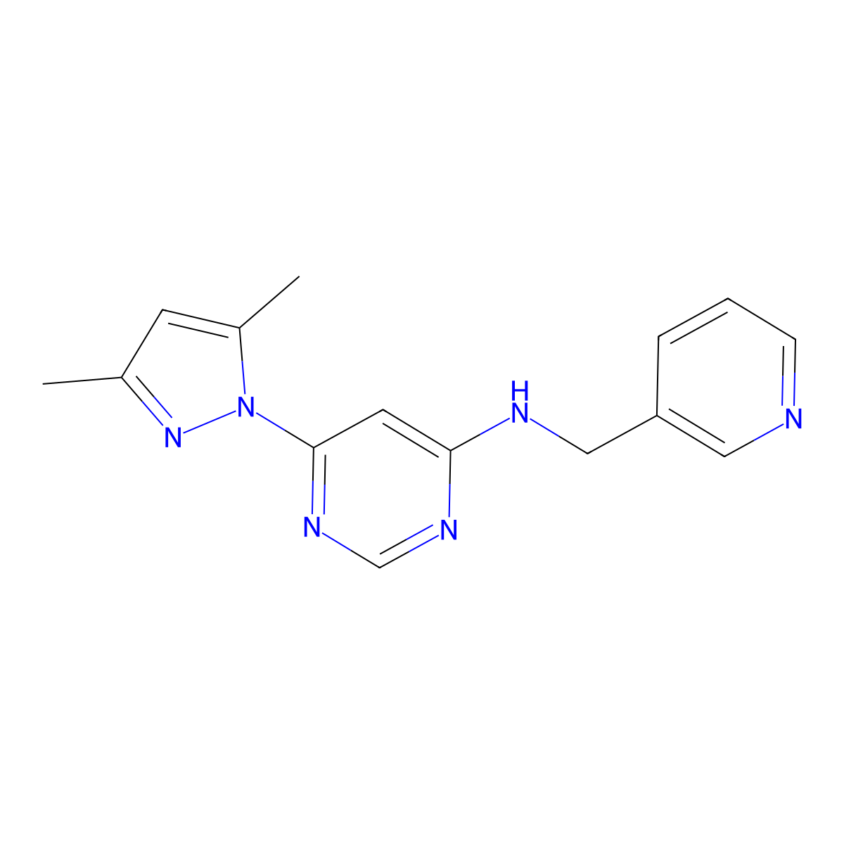 6-(3,5-dimethyl-1H-pyrazol-1-yl)-N-[(pyridin-3-yl)methyl]pyrimidin-4-amine molecular structure, CAS 1340853-38-4