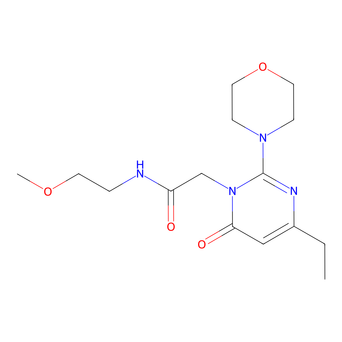 2-[4-ethyl-2-(morpholin-4-yl)-6-oxo-1,6-dihydropyrimidin-1-yl]-N-(2-methoxyethyl)acetamide molecular structure, CAS 1340883-34-2