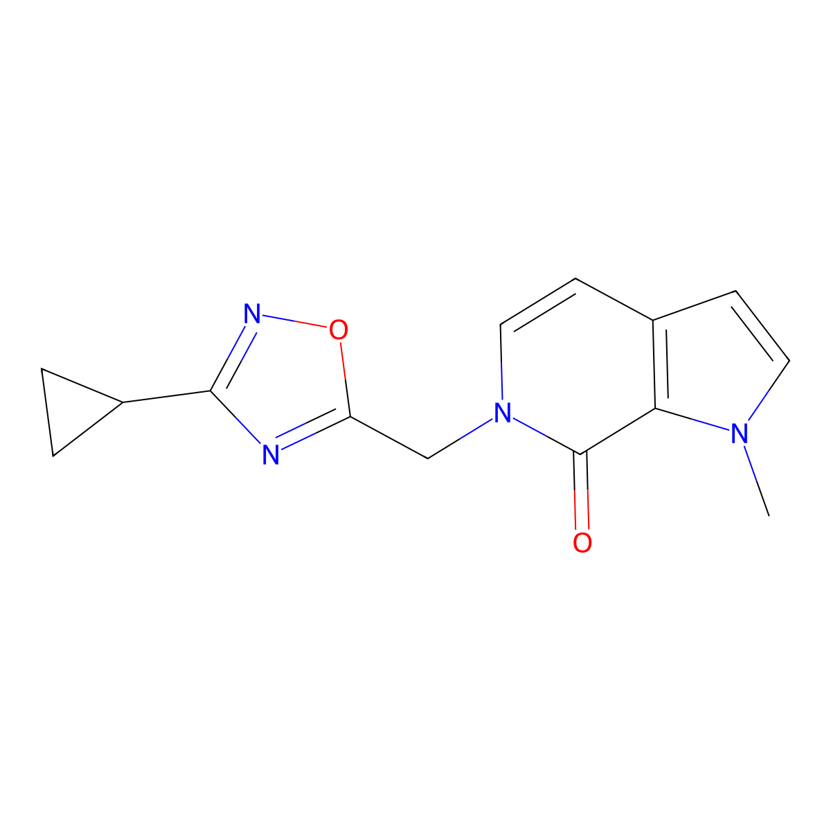6-[(3-cyclopropyl-1,2,4-oxadiazol-5-yl)methyl]-1-methyl-1H,6H,7H-pyrrolo[2,3-c]pyridin-7-one molecular structure, CAS 1340891-42-0