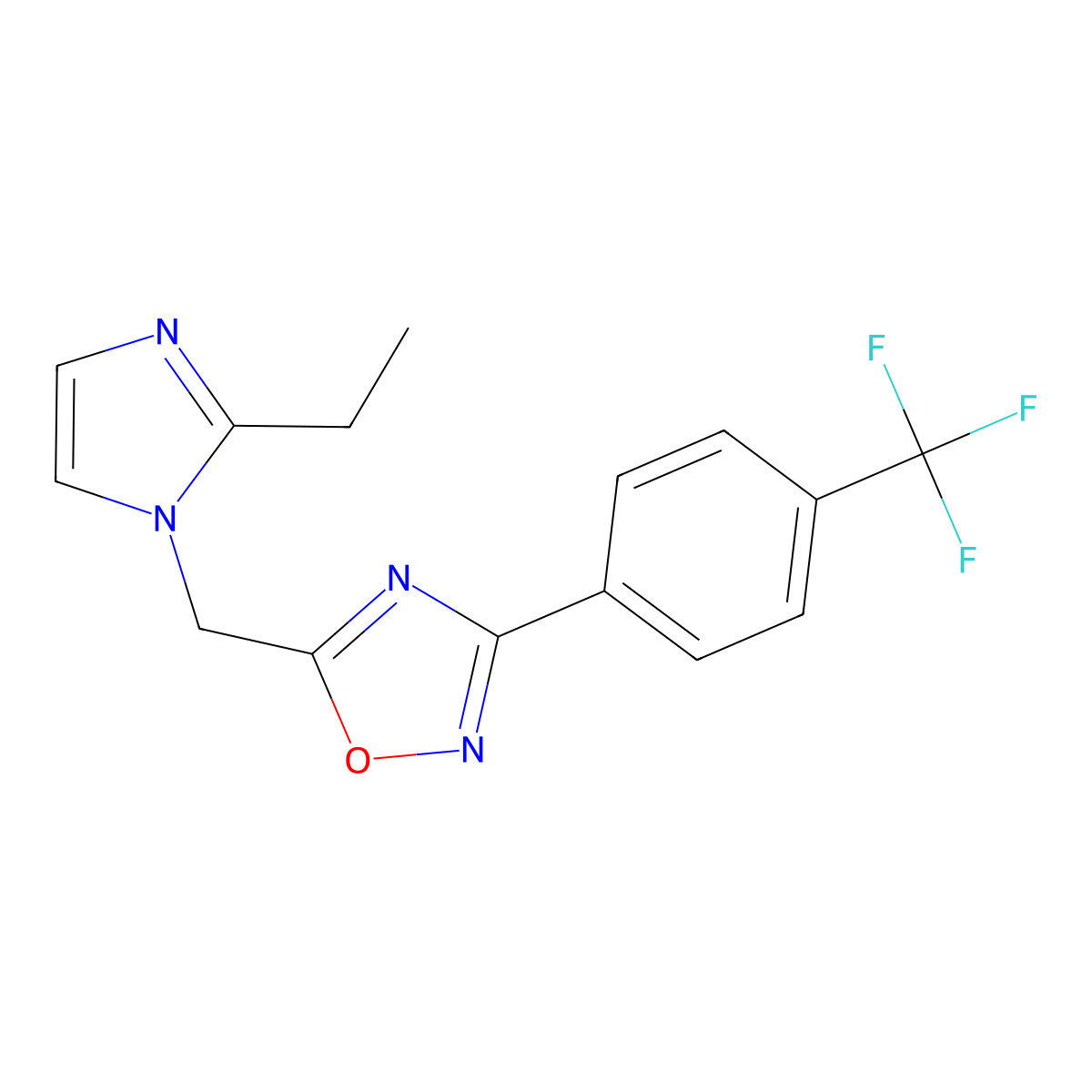 5-[(2-ethyl-1H-imidazol-1-yl)methyl]-3-[4-(trifluoromethyl)phenyl]-1,2,4-oxadiazole molecular structure, CAS 1340902-48-8