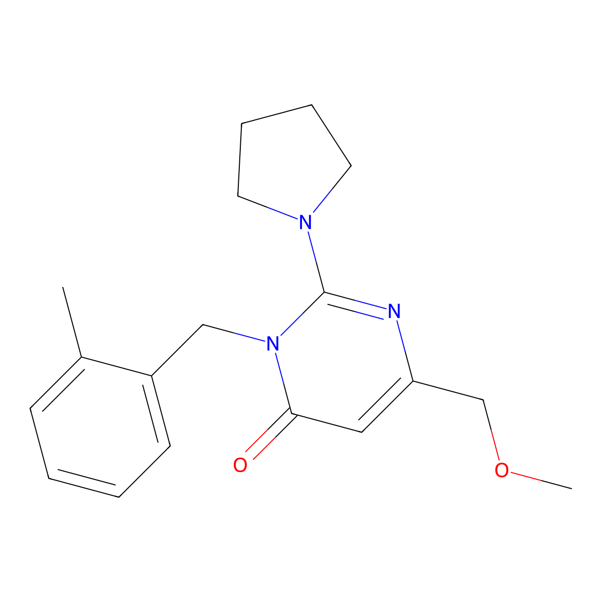6-(Methoxymethyl)-3-[(2-methylphenyl)methyl]-2-(pyrrolidin-1-yl)-3,4-dihydropyrimidin-4-one molecular structure, CAS 1340911-22-9