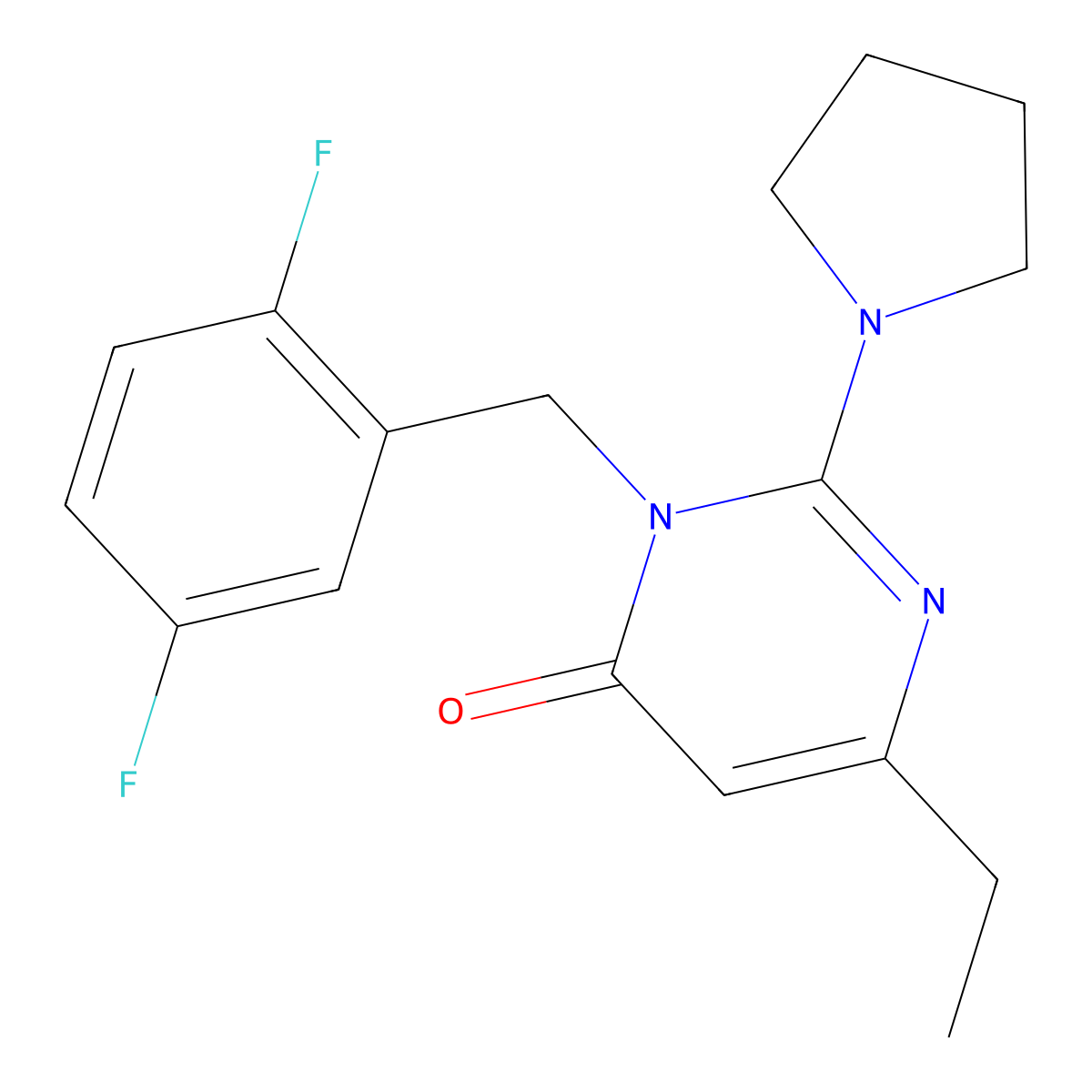 3-[(2,5-Difluorophenyl)methyl]-6-ethyl-2-(pyrrolidin-1-yl)-3,4-dihydropyrimidin-4-one molecular structure, CAS 1340911-53-6