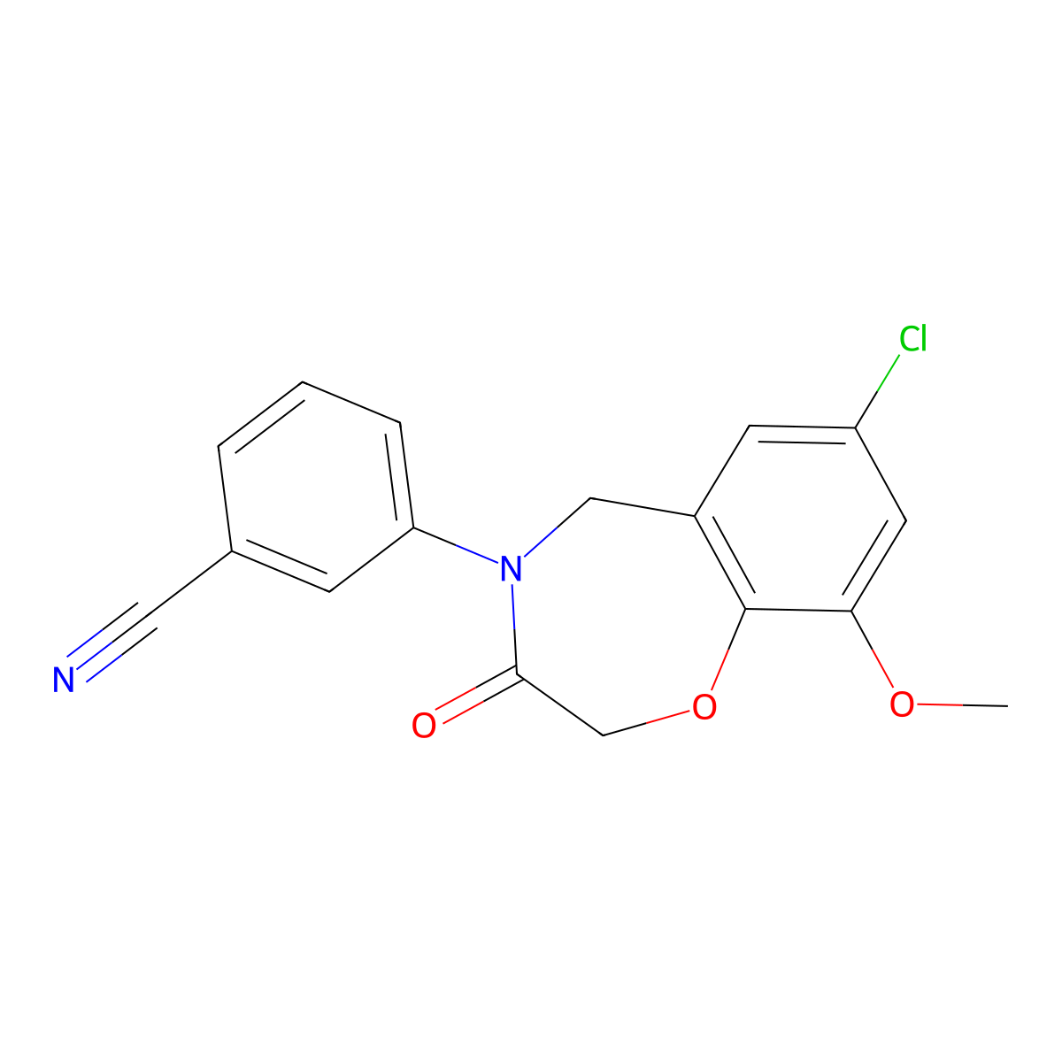 3-(7-chloro-9-methoxy-3-oxo-2,3-dihydro-1,4-benzoxazepin-4(5H)-yl)benzonitrile molecular structure, CAS 1340947-28-5