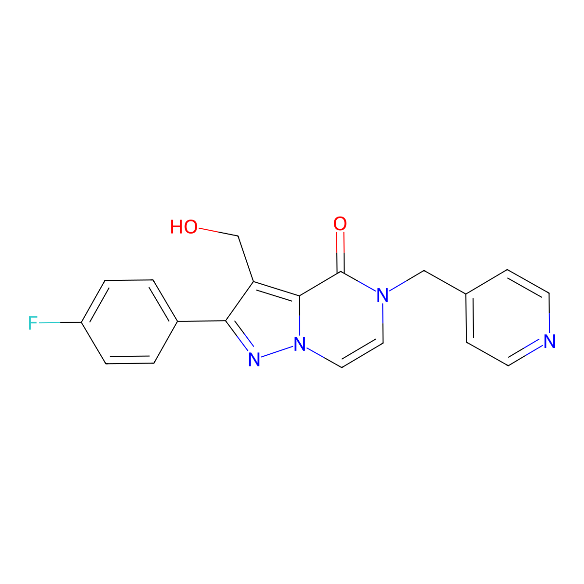 2-(4-fluorophenyl)-3-(hydroxymethyl)-5-(pyridin-4-ylmethyl)pyrazolo[1,5-a]pyrazin-4(5H)-one molecular structure, CAS 1340955-23-8