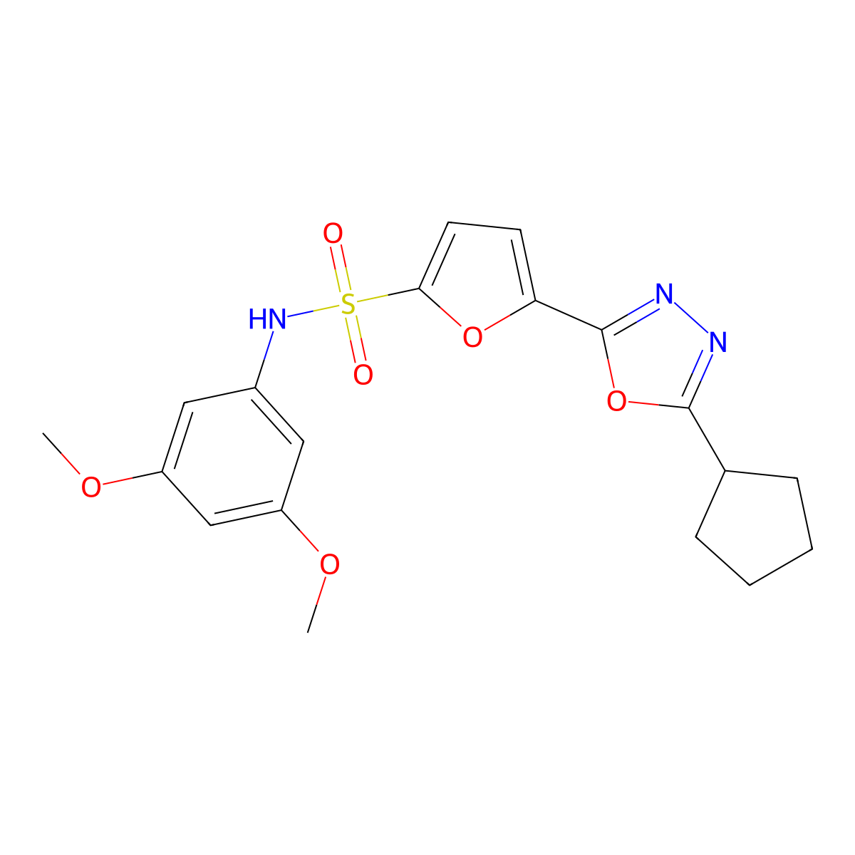 5-(5-Cyclopentyl-1,3,4-oxadiazol-2-YL)-N-(3,5-dimethoxyphenyl)furan-2-sulfonamide molecular structure, CAS 1340957-26-7