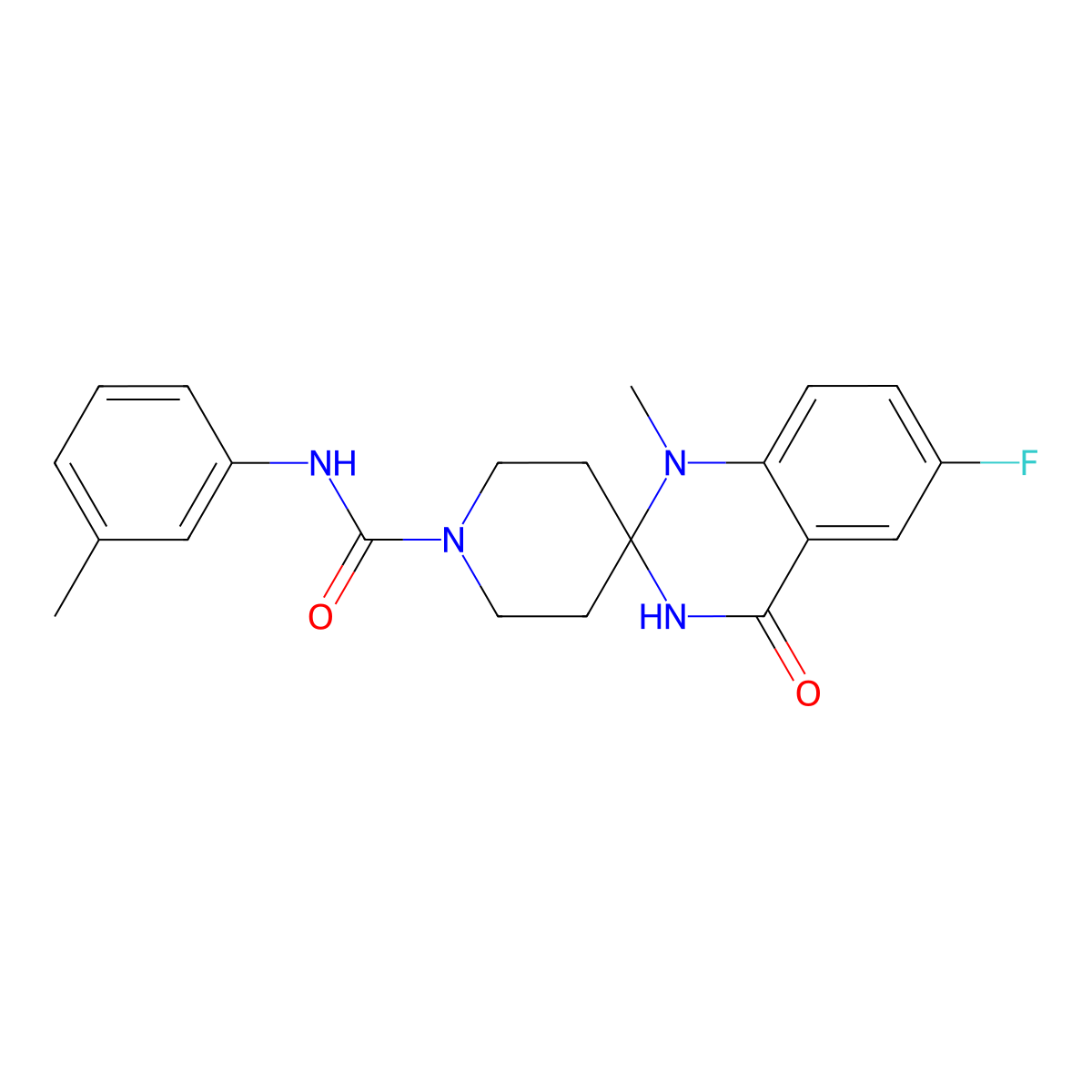 6-fluoro-1-methyl-N-(3-methylphenyl)-4-oxospiro[3H-quinazoline-2,4'-piperidine]-1'-carboxamide molecular structure, CAS 1340973-99-0