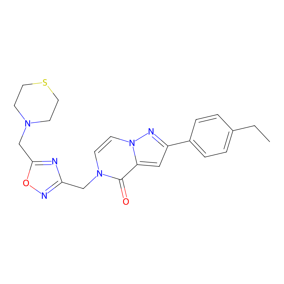 2-(4-ethylphenyl)-5-{[5-(1,4-thiazinan-4-ylmethyl)-1,2,4-oxadiazol-3-yl]methyl}pyrazolo[1,5-a]pyrazin-4(5H)-one molecular structure, CAS 1340974-80-2