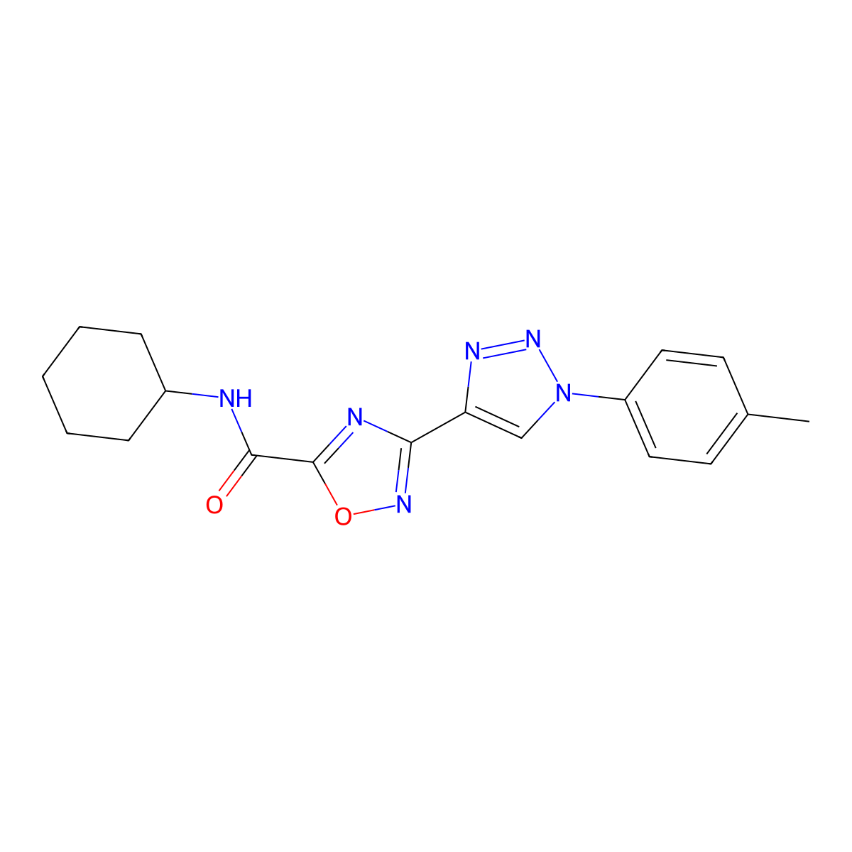 N-cyclohexyl-3-[1-(4-methylphenyl)-1H-1,2,3-triazol-4-yl]-1,2,4-oxadiazole-5-carboxamide molecular structure, CAS 1340987-48-5