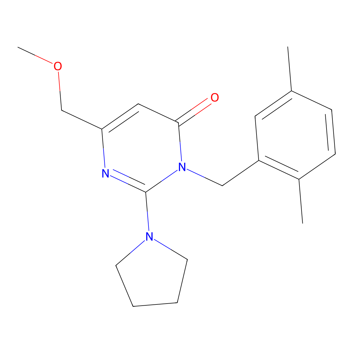3-[(2,5-Dimethylphenyl)methyl]-6-(methoxymethyl)-2-(pyrrolidin-1-yl)-3,4-dihydropyrimidin-4-one molecular structure, CAS 1340997-97-8