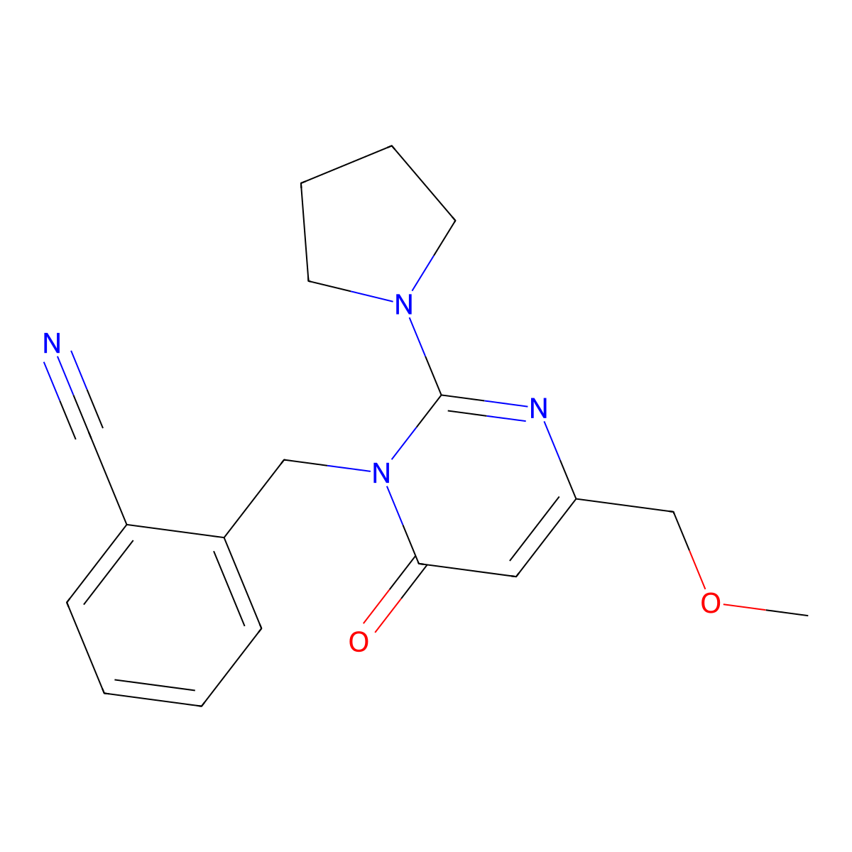 2-{[4-(methoxymethyl)-6-oxo-2-(1-pyrrolidinyl)-1(6H)-pyrimidinyl]methyl}benzonitrile molecular structure, CAS 1341000-46-1