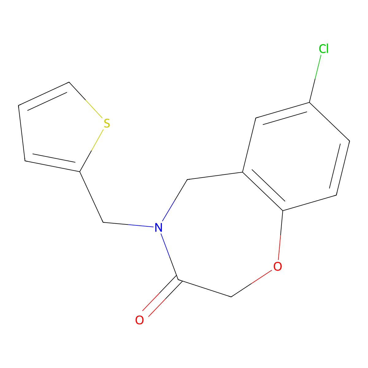7-chloro-4-(2-thienylmethyl)-4,5-dihydro-1,4-benzoxazepin-3(2H)-one molecular structure, CAS 1341001-70-4