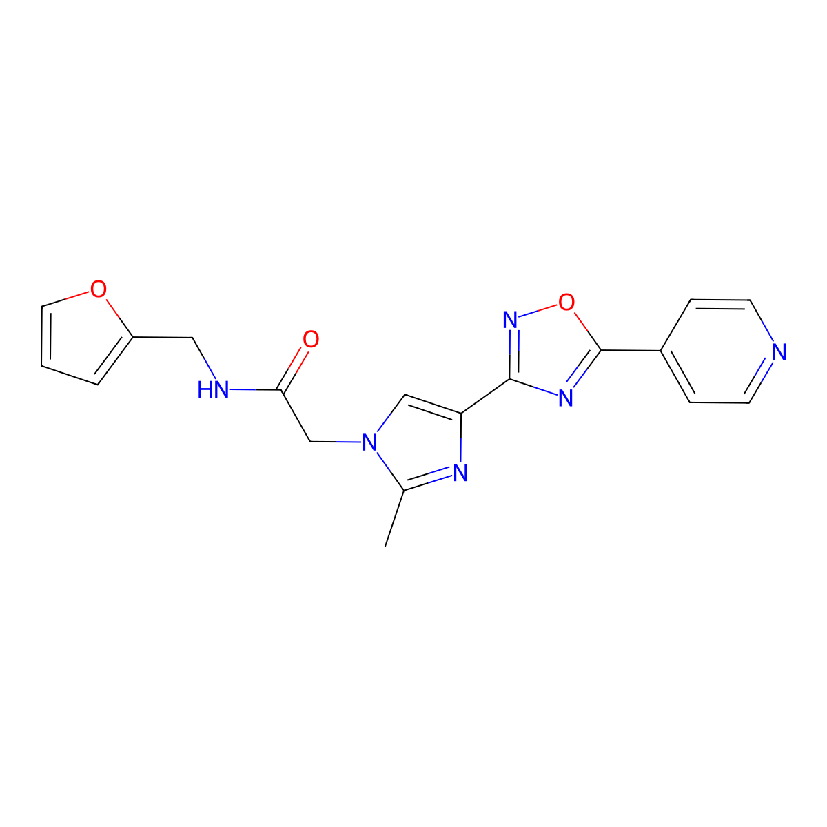 N-(Furan-2-ylmethyl)-2-(2-methyl-4-(5-(pyridin-4-yl)-1,2,4-oxadiazol-3-yl)-1H-imidazol-1-yl)acetamide molecular structure, CAS 1341006-46-9