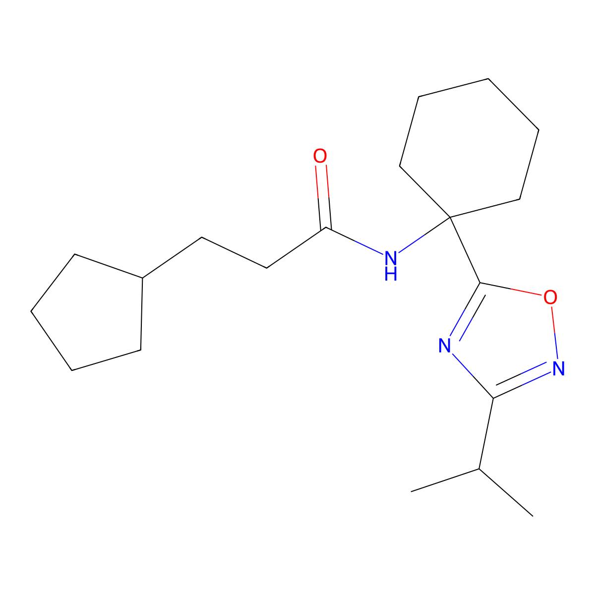 3-cyclopentyl-N-[1-(3-isopropyl-1,2,4-oxadiazol-5-yl)cyclohexyl]propanamide molecular structure, CAS 1341007-02-0