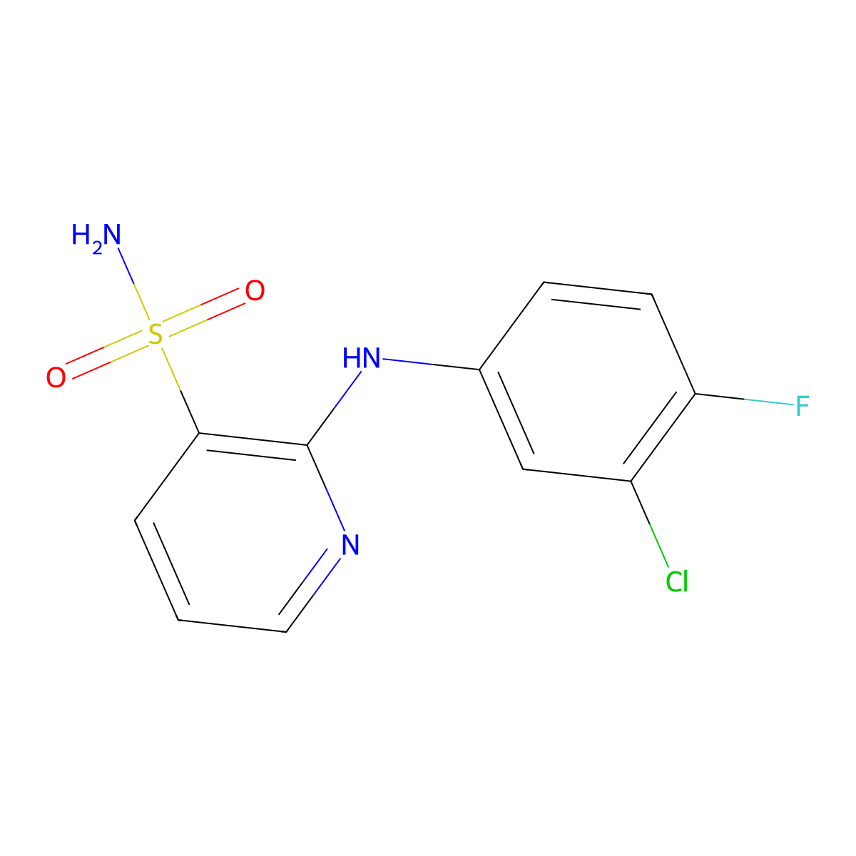 2-[(3-Chloro-4-fluorophenyl)amino]pyridine-3-sulfonamide molecular structure, CAS 1341009-16-2