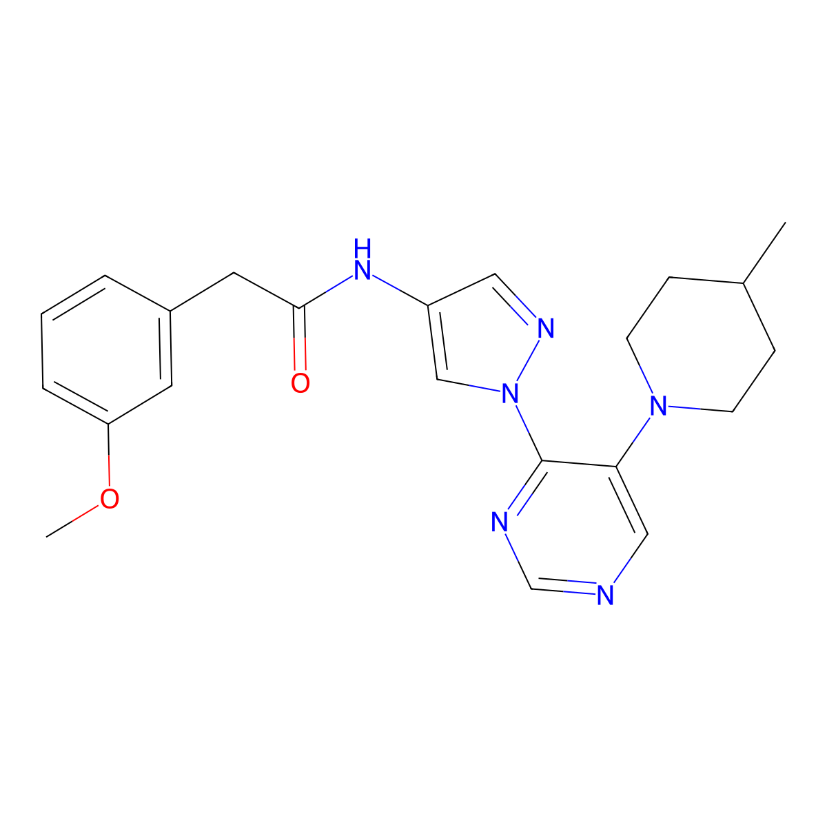 2-(3-Methoxyphenyl)-N-{1-[5-(4-methylpiperidin-1-YL)pyrimidin-4-YL]-1H-pyrazol-4-YL}acetamide molecular structure, CAS 1341018-73-2