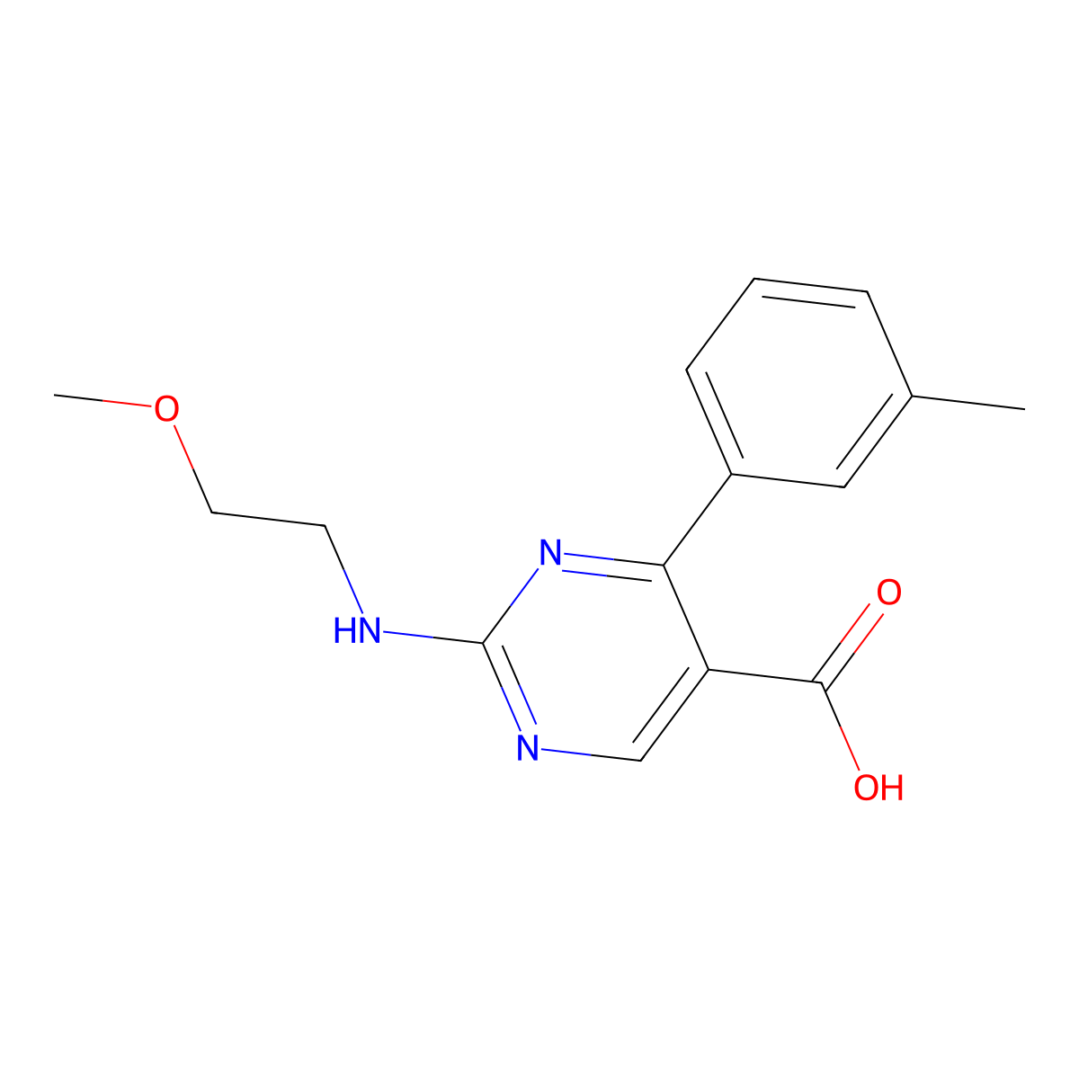 2-[(2-Methoxyethyl)amino]-4-(3-methylphenyl)pyrimidine-5-carboxylic acid molecular structure, CAS 1341025-25-9