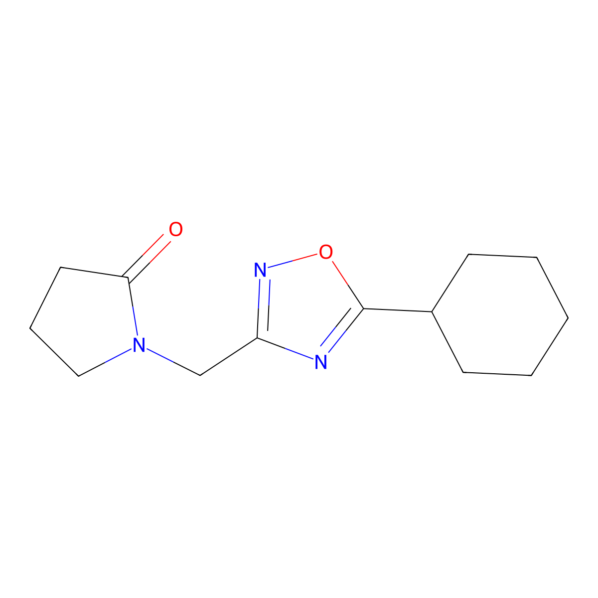 1-[(5-Cyclohexyl-1,2,4-oxadiazol-3-yl)methyl]pyrrolidin-2-one molecular structure, CAS 1341025-29-3