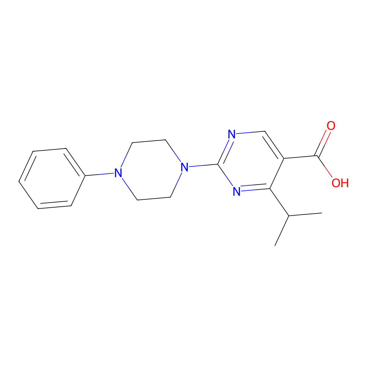 4-Isopropyl-2-(4-phenylpiperazin-1-yl)pyrimidine-5-carboxylic acid molecular structure, CAS 1341030-18-9