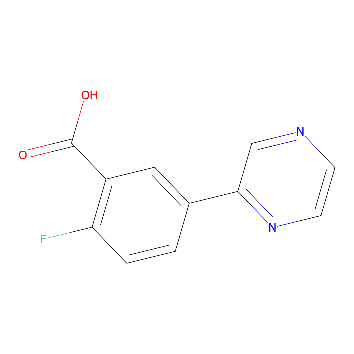 2-Fluoro-5-(pyrazin-2-yl)benzoic acid molecular structure, CAS 1341031-49-9
