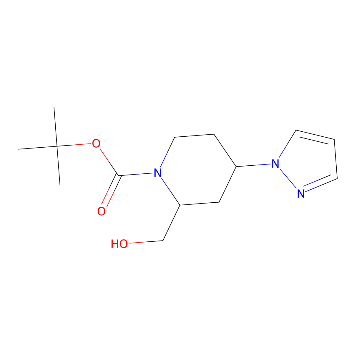 tert-butyl 2-(hydroxymethyl)-4-(1H-pyrazol-1-yl)piperidine-1-carboxylate molecular structure, CAS 1341034-55-6