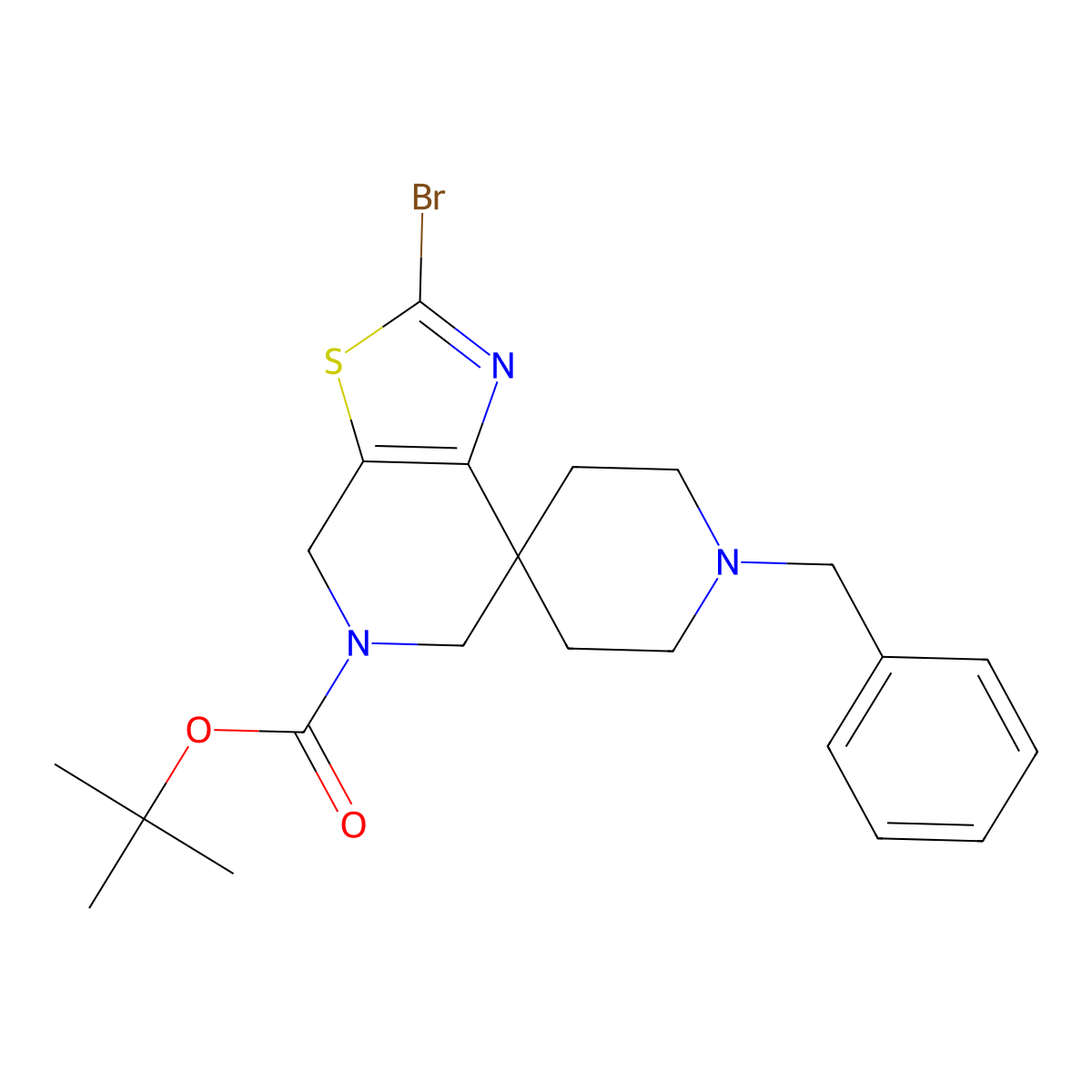 Tert-butyl 1'-benzyl-2-bromospiro[4,6-dihydro-[1,3]thiazolo[5,4-c]pyridine-7,4'-piperidine]-5-carboxylate molecular structure, CAS 1341035-12-8