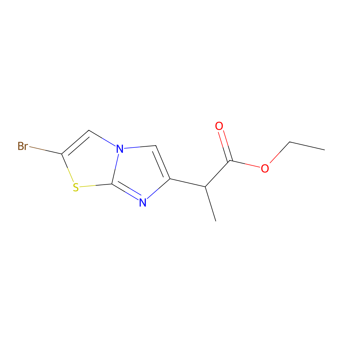 Ethyl 2-(2-bromoimidazo[2,1-b]thiazol-6-yl)propanoate molecular structure, CAS 1341035-70-8