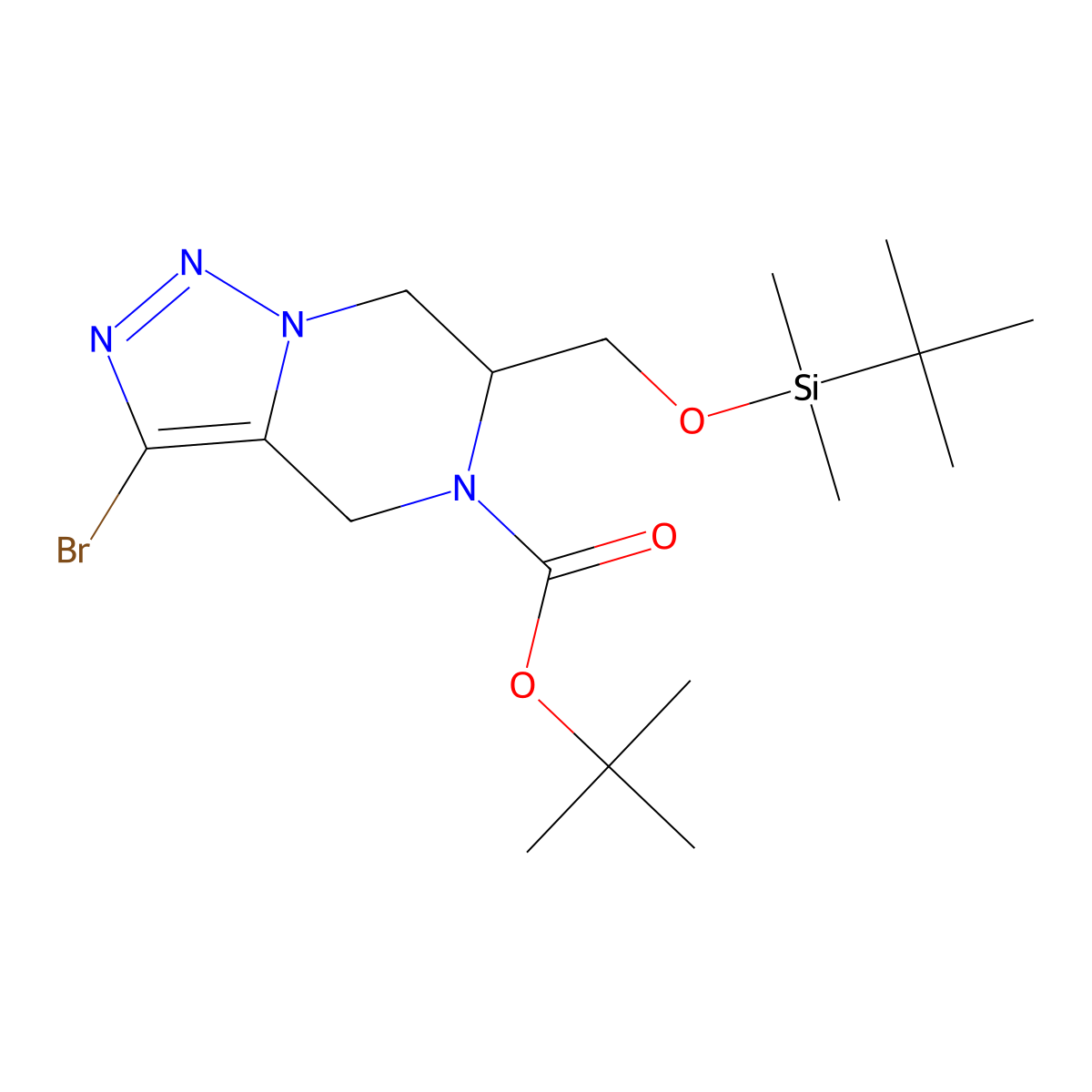 3-Bromo-6-(Tert-Butyl-Dimethyl-Silanyloxymethyl)-6,7-Dihydro-4H-[1,2,3]Triazolo[1,5-A]Pyrazine-5-Carboxylic Acid Tert-Butyl Ester molecular structure, CAS 1341035-98-0
