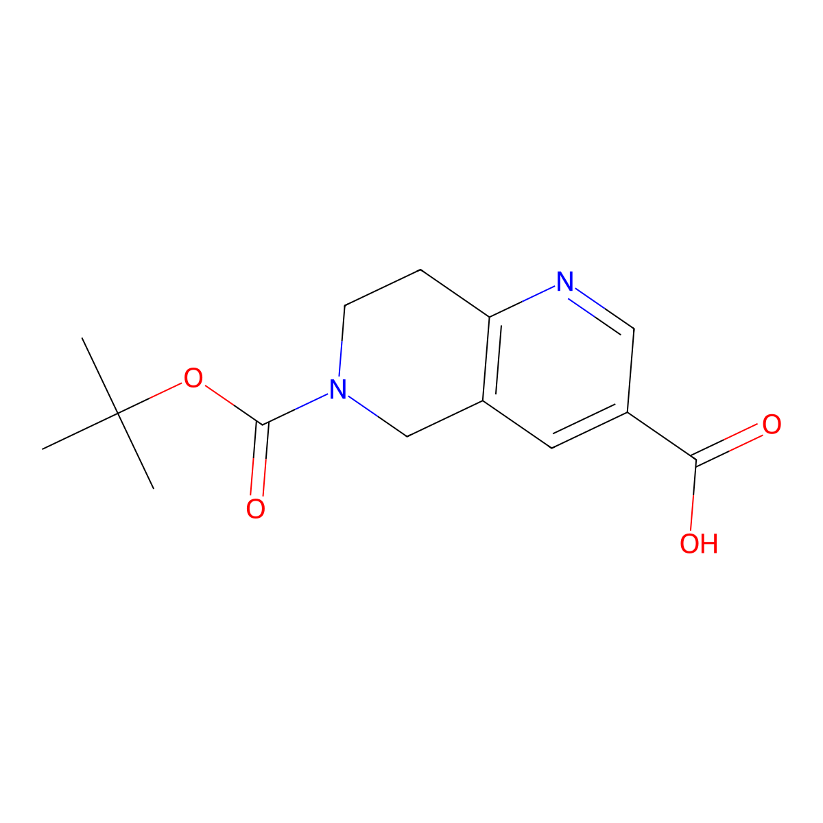6-(Tert-butoxycarbonyl)-5,6,7,8-tetrahydro-1,6-naphthyridine-3-carboxylic acid molecular structure, CAS 1341036-28-9