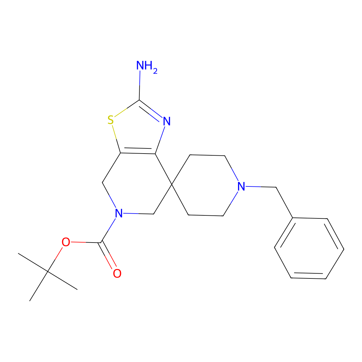 tert-butyl 2'-amino-1-benzyl-4'H-spiro[piperidine-4,7'-thiazolo[5,4-c]pyridine]-5'(6'H)-carboxylate molecular structure, CAS 1341036-38-1