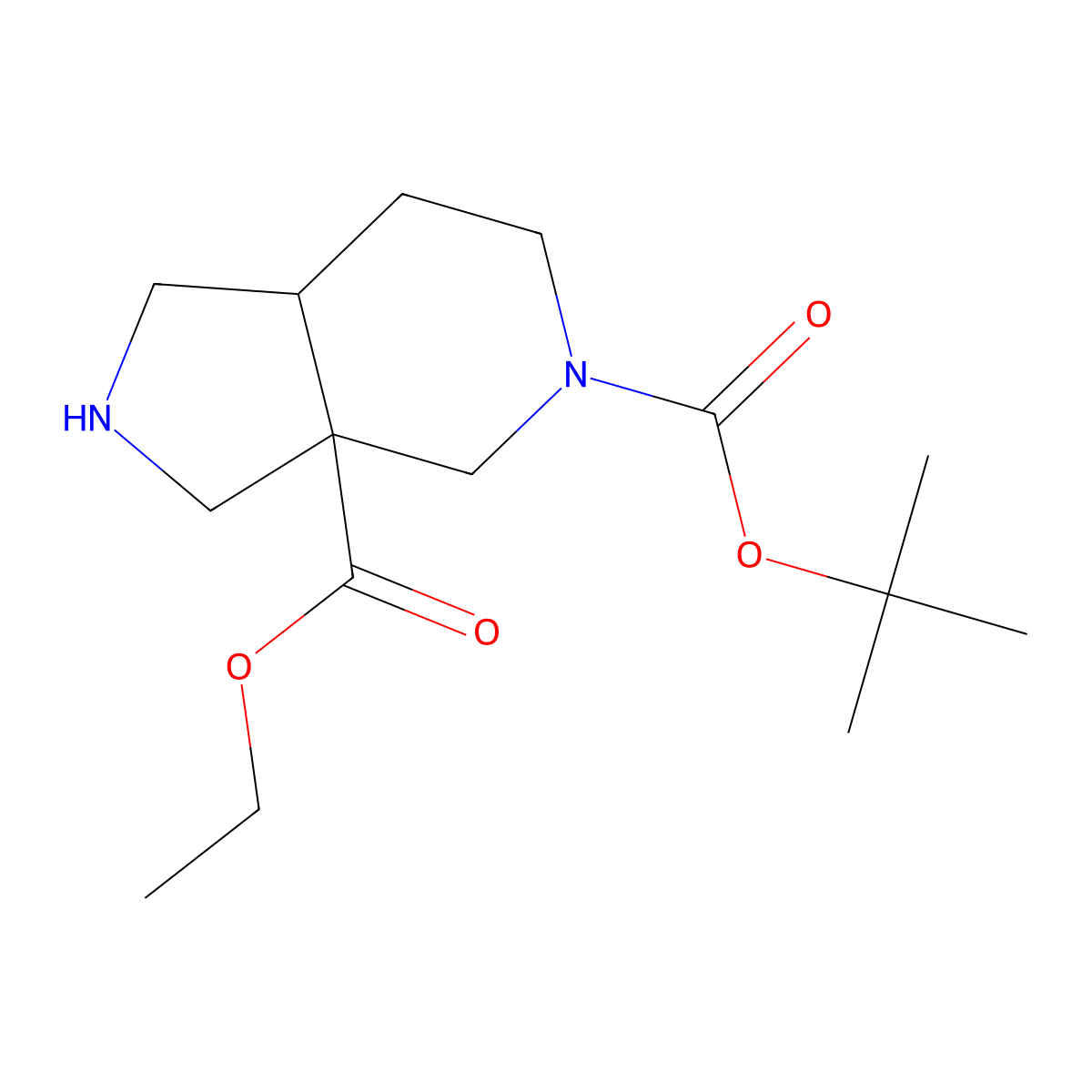 rac-5-tert-butyl 3a-ethyl (3aR,7aR)-octahydro-1H-pyrrolo[3,4-c]pyridine-3a,5-dicarboxylate molecular structure, CAS 1341037-49-7