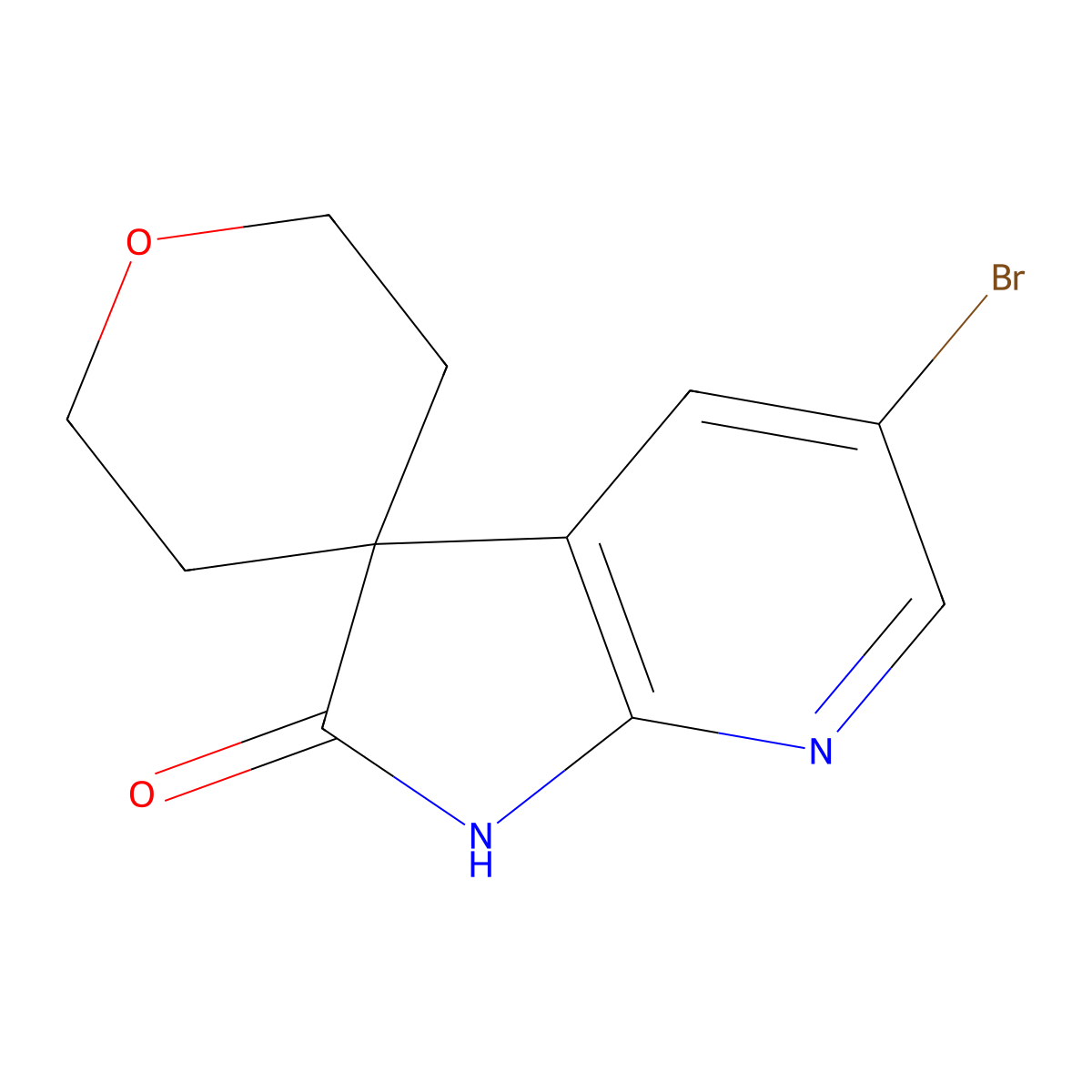 5'-Bromo-1',2'-dihydrospiro[oxane-4,3'-pyrrolo[2,3-b]pyridine]-2'-one molecular structure, CAS 1341038-90-1