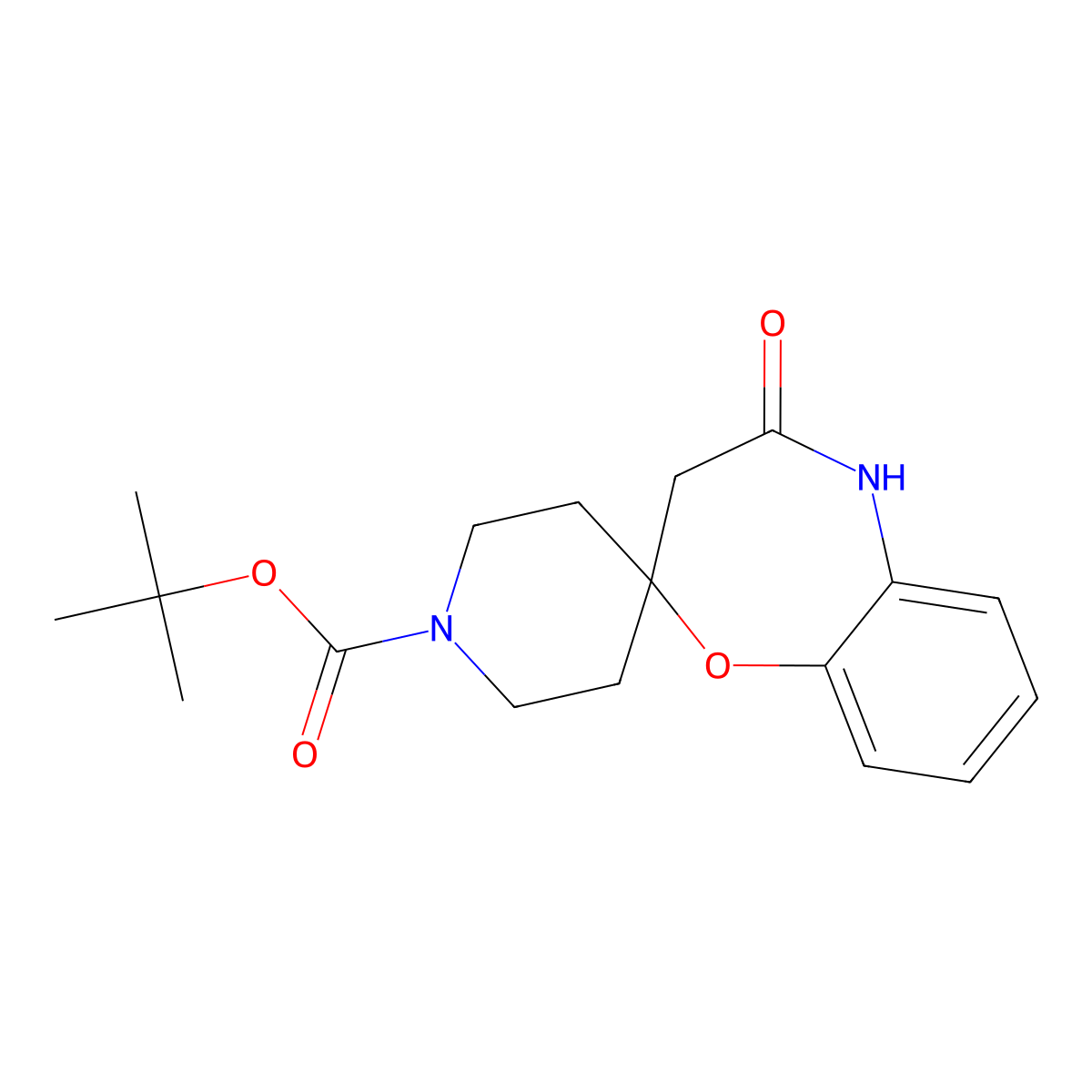 tert-butyl 4-oxo-4,5-dihydro-3H-spiro[benzo[b][1,4]oxazepine-2,4'-piperidine]-1'-carboxylate molecular structure, CAS 1341039-62-0