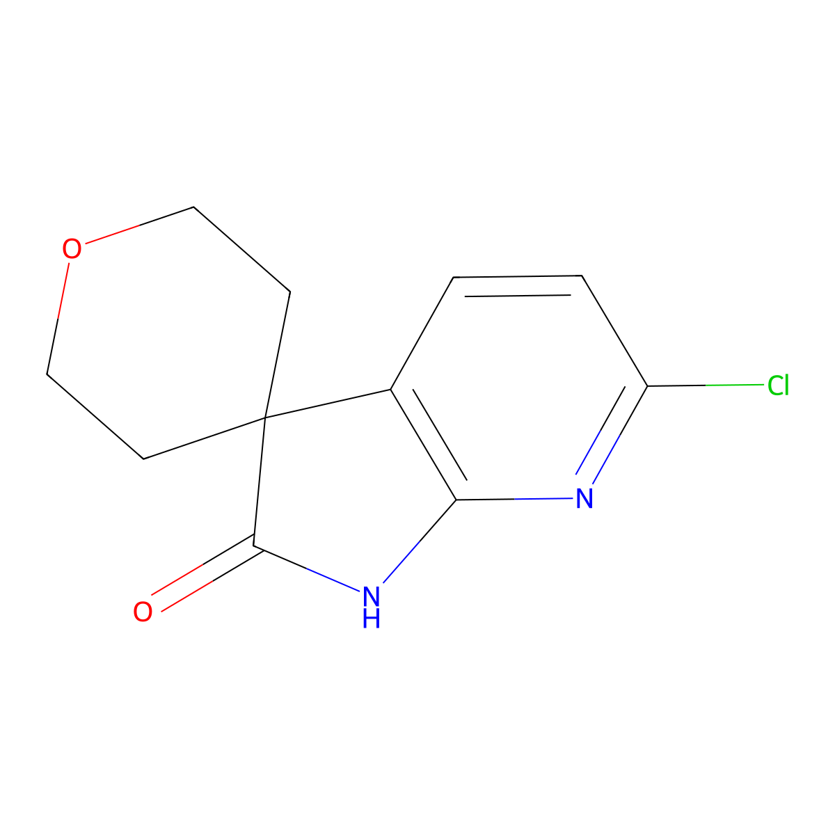 6'-Chloro-2,3,5,6-tetrahydrospiro[4H-pyran-4,3'-[3H]pyrrolo[2,3-b]pyridin]-2'(1'H)-one molecular structure, CAS 1341040-41-2