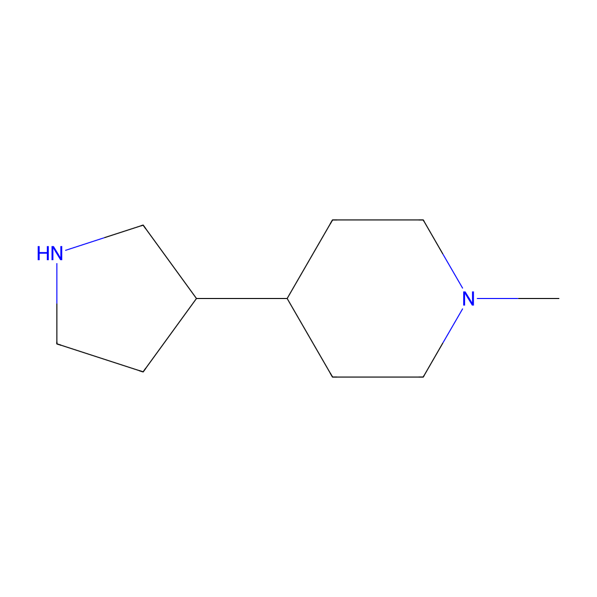 1-Methyl-4-(pyrrolidin-3-yl)piperidine molecular structure, CAS 1341047-26-4